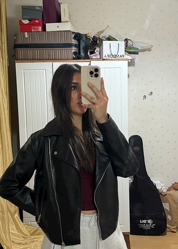 Defacto Siyah Deri Biker Ceket - Görsel 7