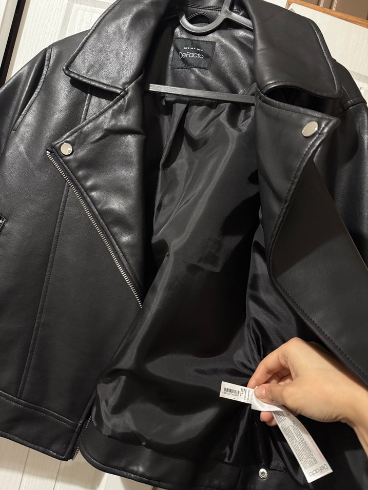 Defacto Siyah Deri Biker Ceket - Görsel 2