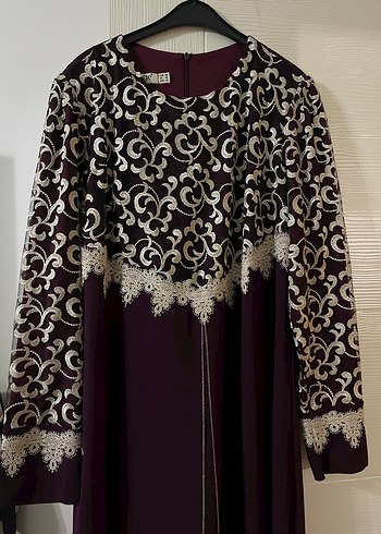 Bordo Dantel İşlemeli Uzun Kollu Abiye Elbise - Görsel 6