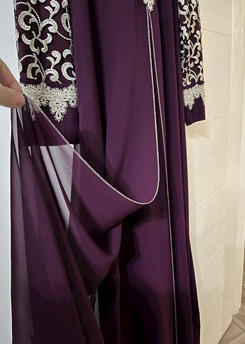 Bordo Dantel İşlemeli Uzun Kollu Abiye Elbise - Görsel 7