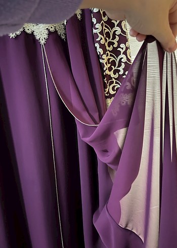 Bordo Dantel İşlemeli Uzun Kollu Abiye Elbise - Görsel 5