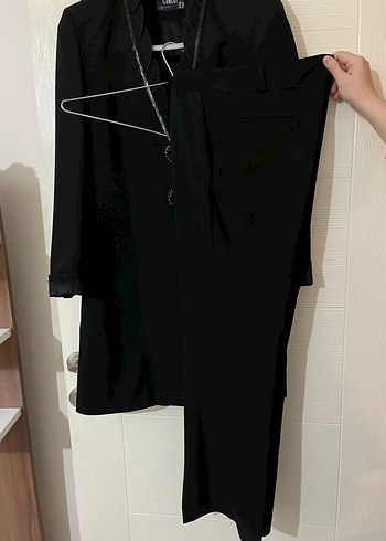 Siyah Kadın Uzun Klasik ceket ve pantolon - Görsel 4