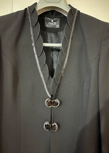 Siyah Kadın Uzun Klasik ceket ve pantolon - Görsel 2