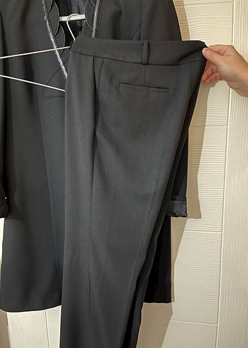 Siyah Kadın Uzun Klasik ceket ve pantolon - Görsel 3