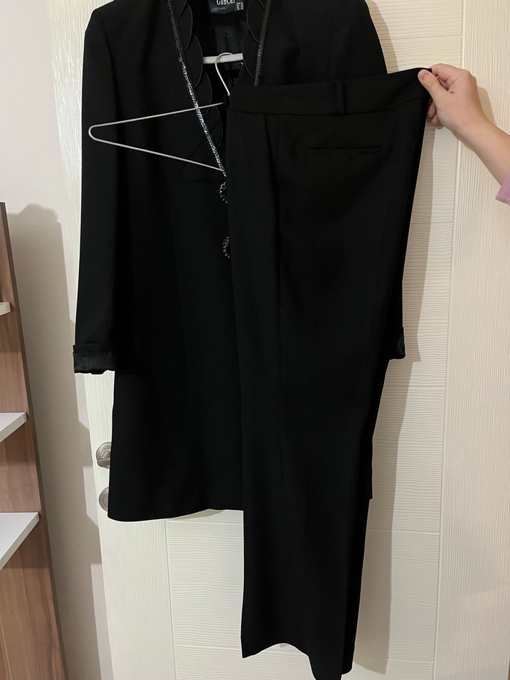 Siyah Kadın Uzun Klasik ceket ve pantolon - Görsel 4