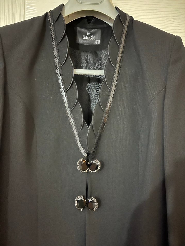 Siyah Kadın Uzun Klasik ceket ve pantolon - Görsel 2