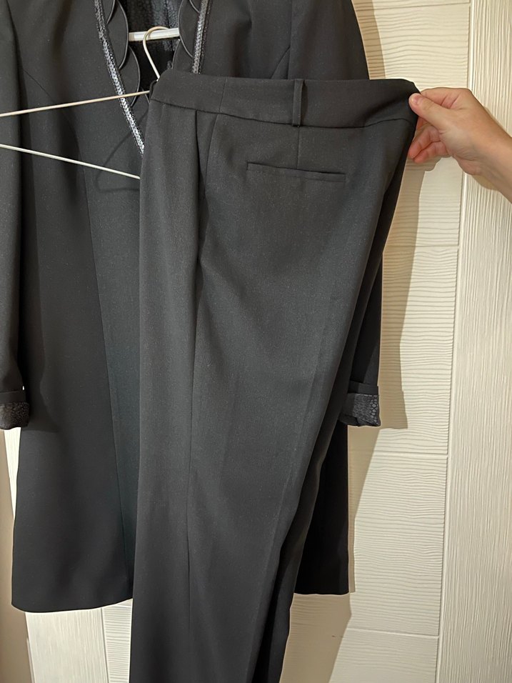 Siyah Kadın Uzun Klasik ceket ve pantolon - Görsel 3