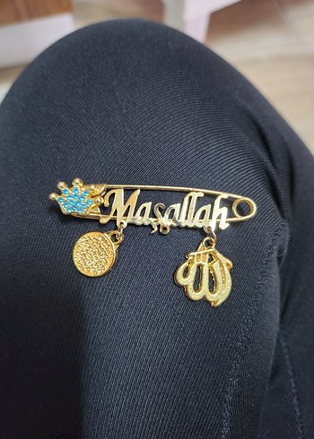 Boncuk İşlemeli Altın Renkli Masallah Broş - Görsel 2