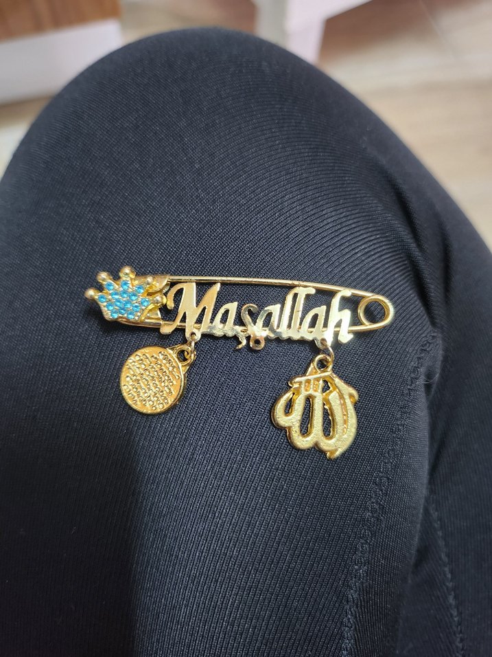 Boncuk İşlemeli Altın Renkli Masallah Broş - Görsel 2