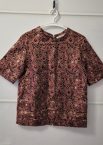 BIS WEAR Bronz ve Renkli Desenli Kısa Kollu Kadın Bluz - Görsel 2