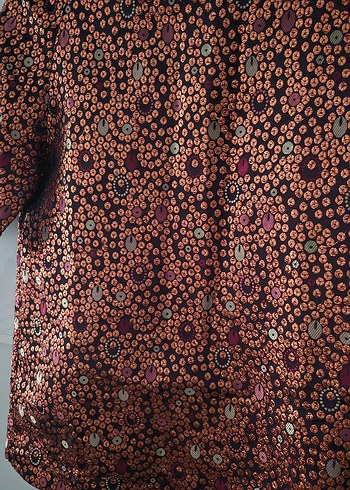 BIS WEAR Bronz ve Renkli Desenli Kısa Kollu Kadın Bluz - Görsel 10