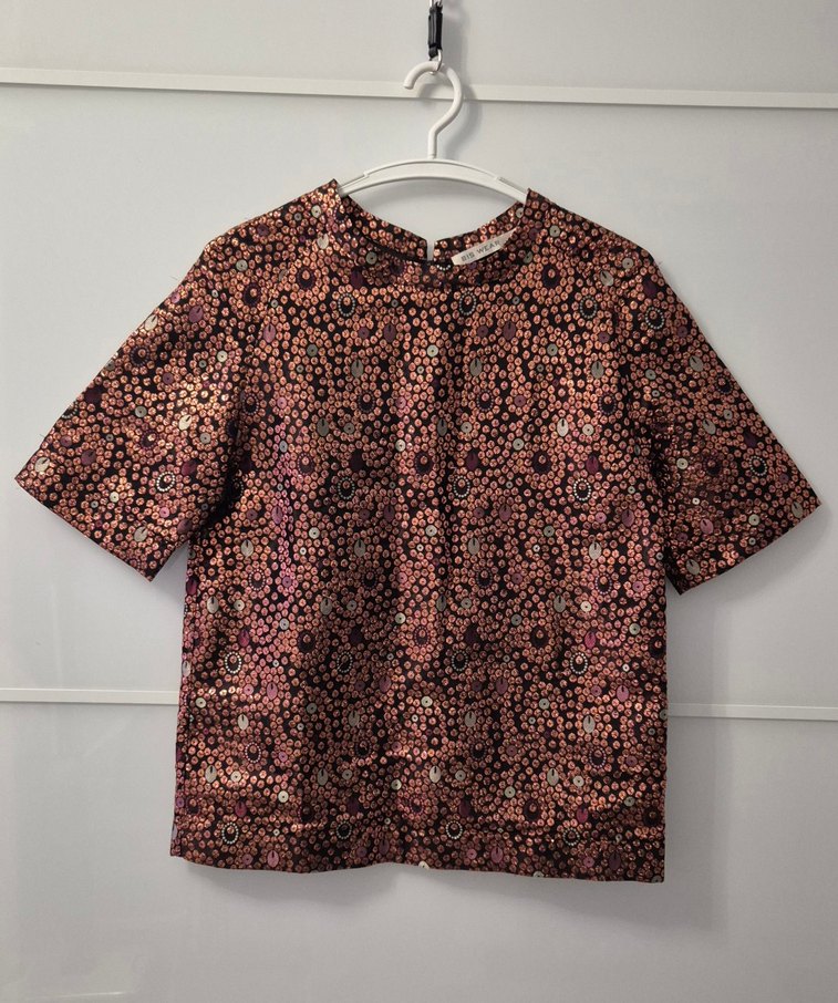 BIS WEAR Bronz ve Renkli Desenli Kısa Kollu Kadın Bluz - Görsel 2