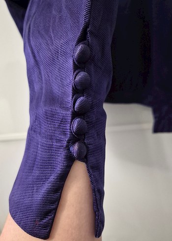 VINTAGE Kadın Mor Crop Saten Ceket, Düğmeli, Uzun Kollu - Görsel 3