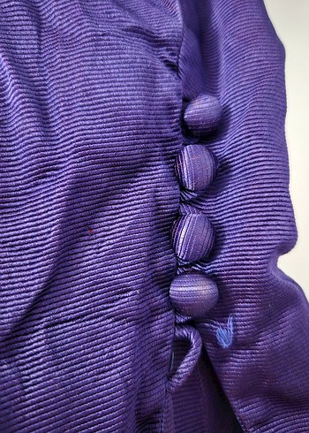 VINTAGE Kadın Mor Crop Saten Ceket, Düğmeli, Uzun Kollu - Görsel 6