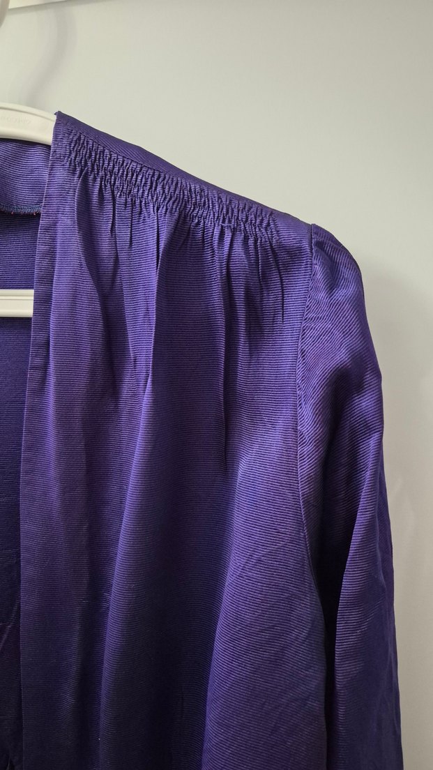 VINTAGE Kadın Mor Crop Saten Ceket, Düğmeli, Uzun Kollu - Görsel 2