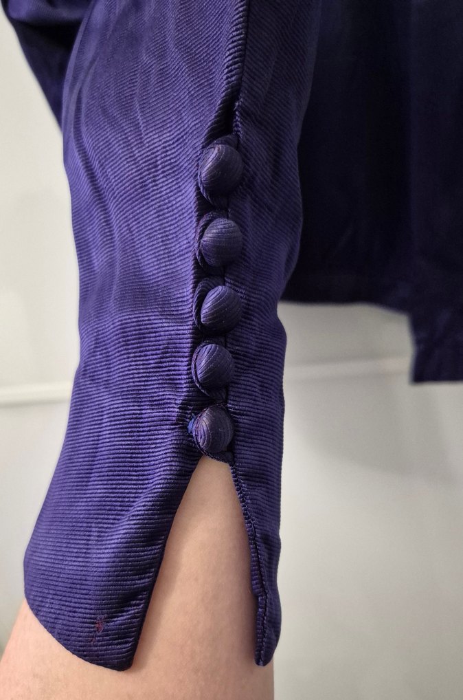 VINTAGE Kadın Mor Crop Saten Ceket, Düğmeli, Uzun Kollu - Görsel 3