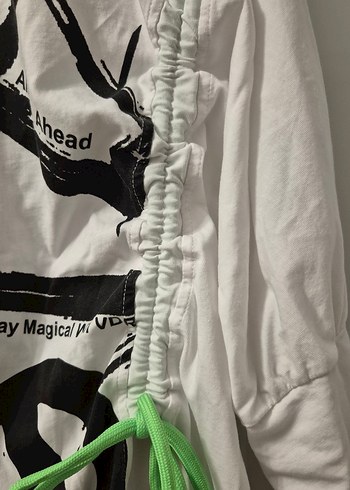 #VDR Beyaz Büzgülü Desenli Pamuklu Tişört - Görsel 5