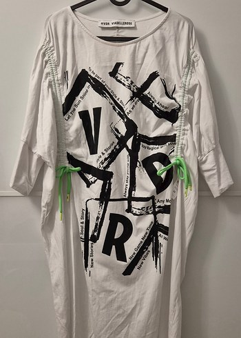 #VDR Beyaz Büzgülü Desenli Pamuklu Tişört - Görsel 2