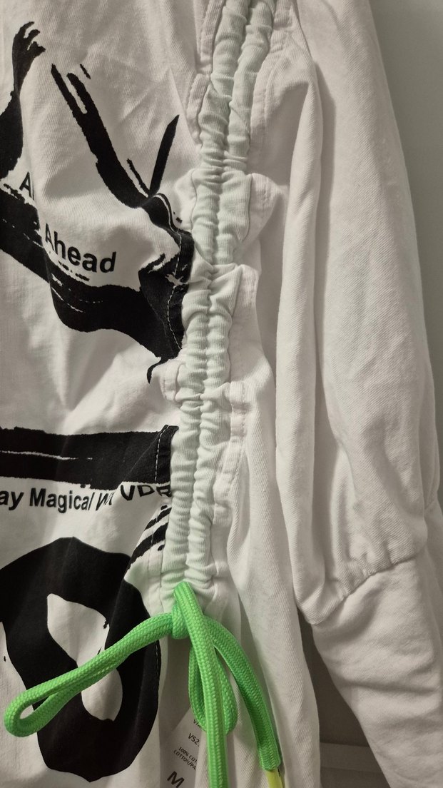 #VDR Beyaz Büzgülü Desenli Pamuklu Tişört - Görsel 5