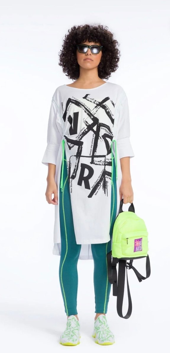 #VDR Beyaz Büzgülü Desenli Pamuklu Tişört - Görsel 3