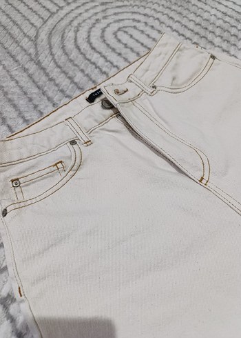 Beyaz Midi Boy Denim Kadın Jean - Görsel 4