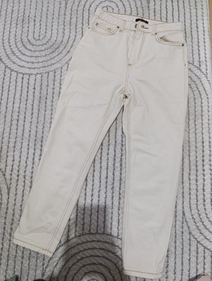 Beyaz Midi Boy Denim Kadın Jean - Görsel 2