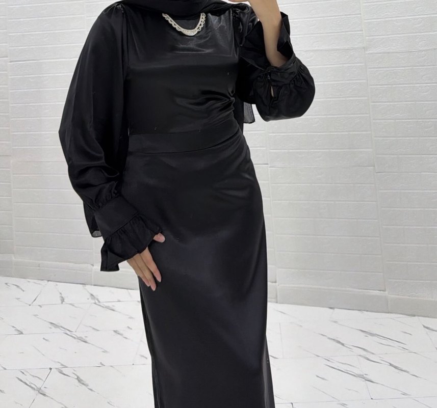 Uzun Siyah Gotik Drapeli Abiye Elbise - Görsel 2