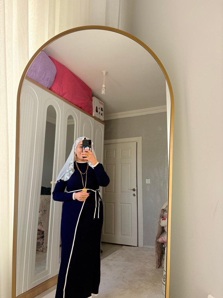 Kadın Lacivert Uzun Pamuklu Elbise - Görsel 2