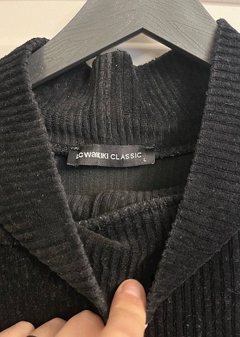 Siyah Yüksek Yakalı Kadın Kadife Takım - Görsel 2