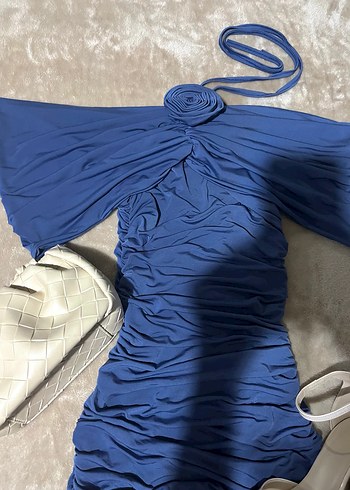 Drapeli Straplez Mini Mavi Elbise - Görsel 2