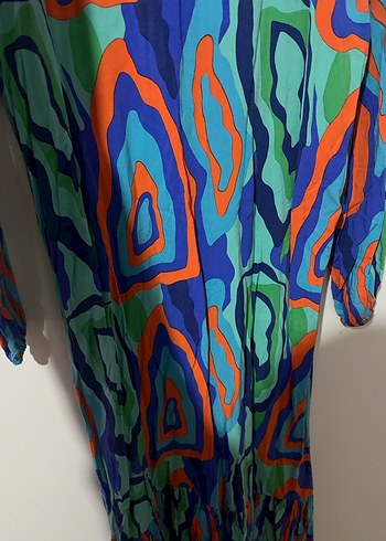 Renkli Bağlama Desenli Uzun Kollu Elbise - Görsel 3