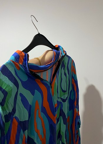 Renkli Bağlama Desenli Uzun Kollu Elbise - Görsel 4