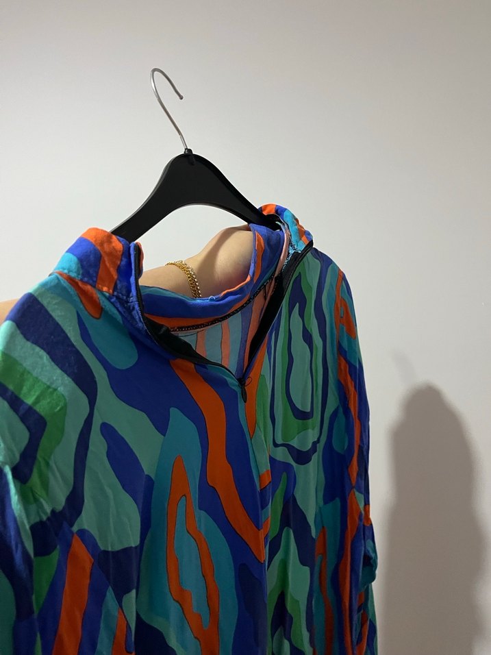 Renkli Bağlama Desenli Uzun Kollu Elbise - Görsel 4