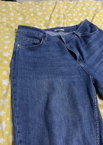 Düğmeli Gri Mavi Rahat Kesim Kadın Kot Pantolon - Görsel 3