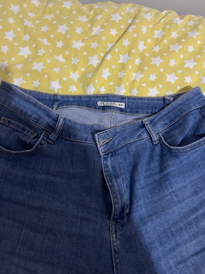 Düğmeli Gri Mavi Rahat Kesim Kadın Kot Pantolon - Görsel 2