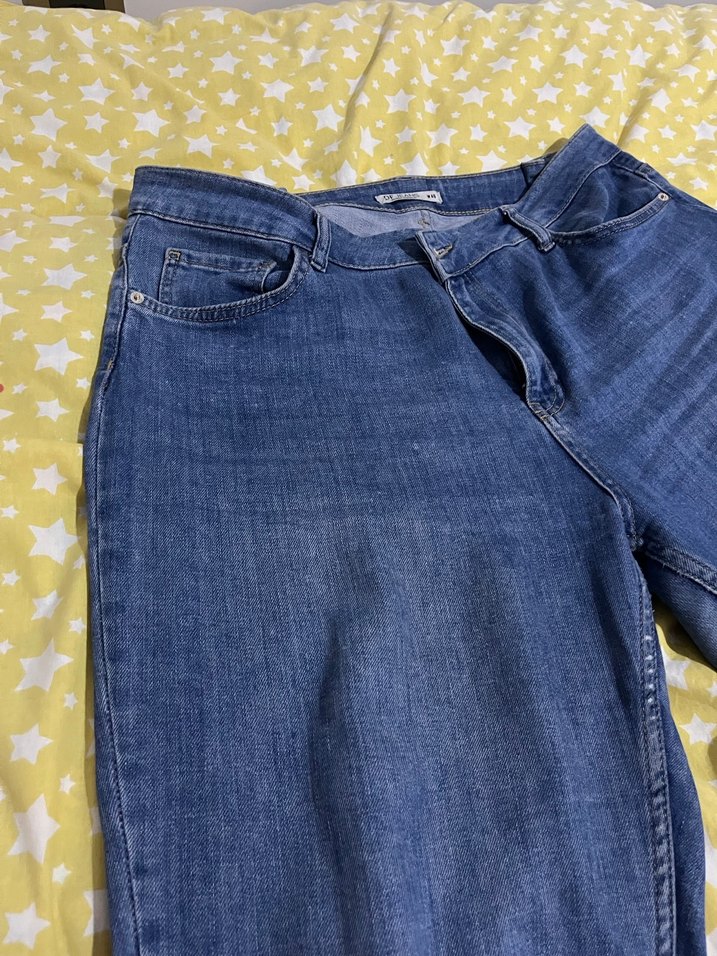 Düğmeli Gri Mavi Rahat Kesim Kadın Kot Pantolon - Görsel 3