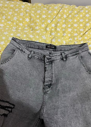 Gri Düğmeli Bol Kesim Kadın Kot Pantolon - Görsel 4