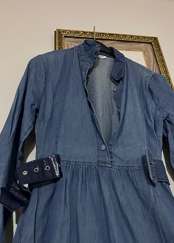 Kadın Mavi Uzun Kot Elbise - Görsel 2