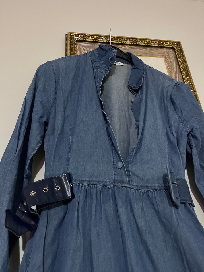 Kadın Mavi Uzun Kot Elbise - Görsel 2