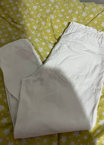 Düğmeli Beyaz Kadın Midi Kot Pantolon - Görsel 4