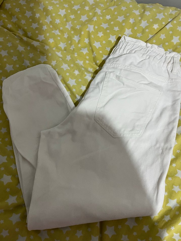 Düğmeli Beyaz Kadın Midi Kot Pantolon - Görsel 4