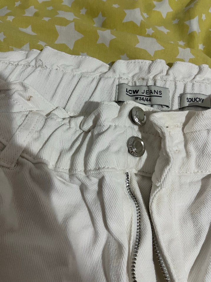 Düğmeli Beyaz Kadın Midi Kot Pantolon - Görsel 2