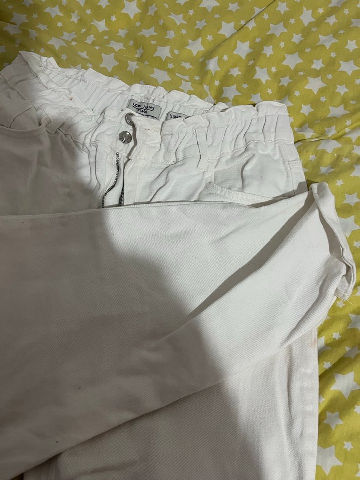 Düğmeli Beyaz Kadın Midi Kot Pantolon - Görsel 3