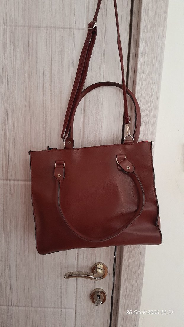 Kadın Deri bordo çanta - Görsel 2