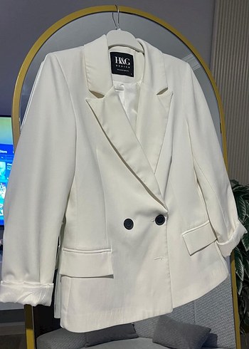 Düğmeli Beyaz Kadın Blazer Ceket - Görsel 2
