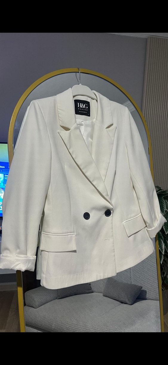 Düğmeli Beyaz Kadın Blazer Ceket - Görsel 2