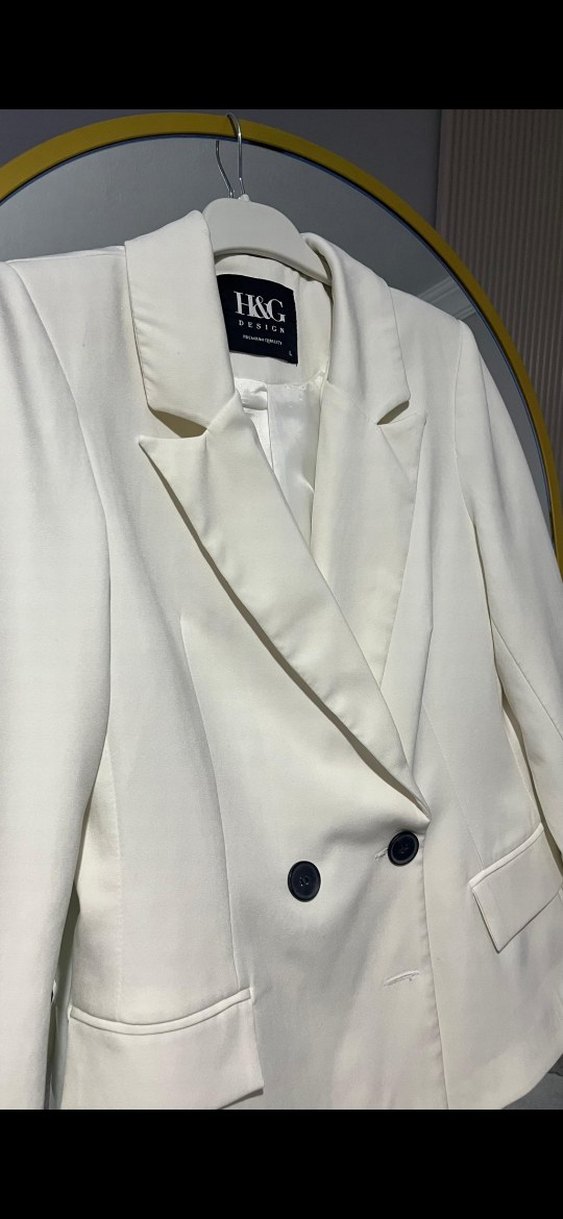 Düğmeli Beyaz Kadın Blazer Ceket - Görsel 3