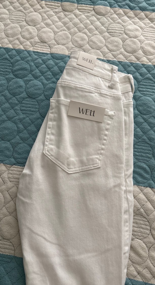 Düğmeli Beyaz Kadın Kot Pantolon - Görsel 4