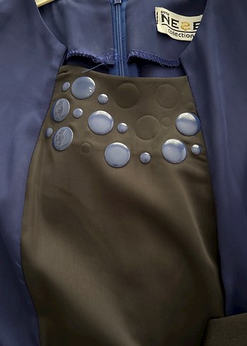 Uzun Kollu Lacivert Drapeli Kadın Elbise - Görsel 3