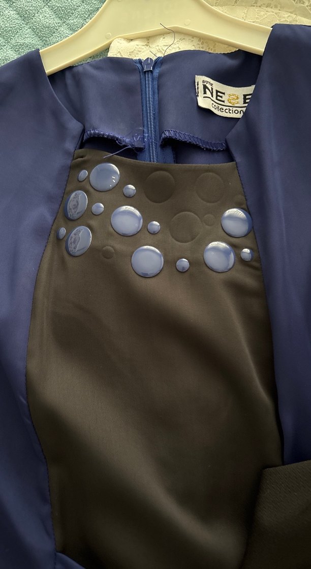 Uzun Kollu Lacivert Drapeli Kadın Elbise - Görsel 3